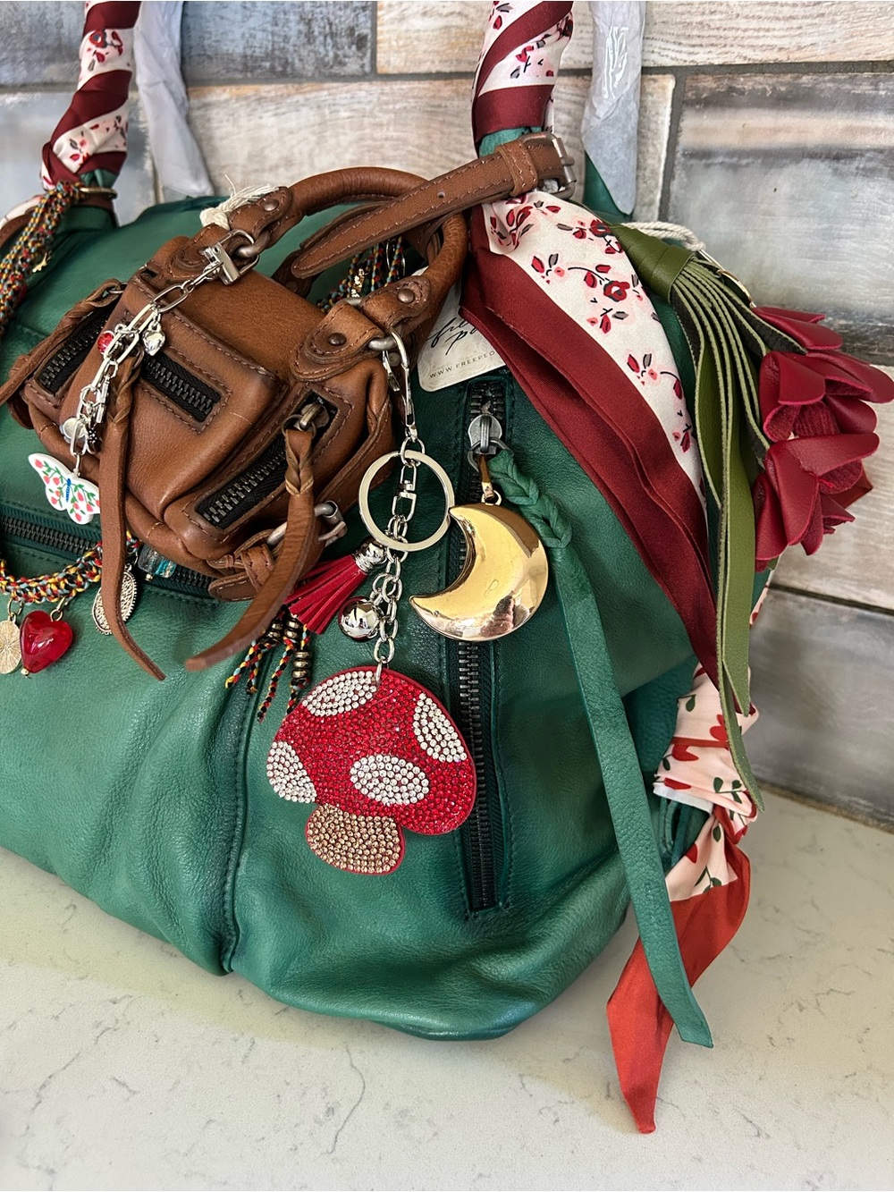 NWT We The Free Emerson Tote in Greenery With Charms and Scarves - Picture 3 of 16
